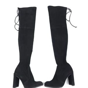 STUART WEITZMAN Hiline Over the Knee Boots Black Suede Leather Size 8